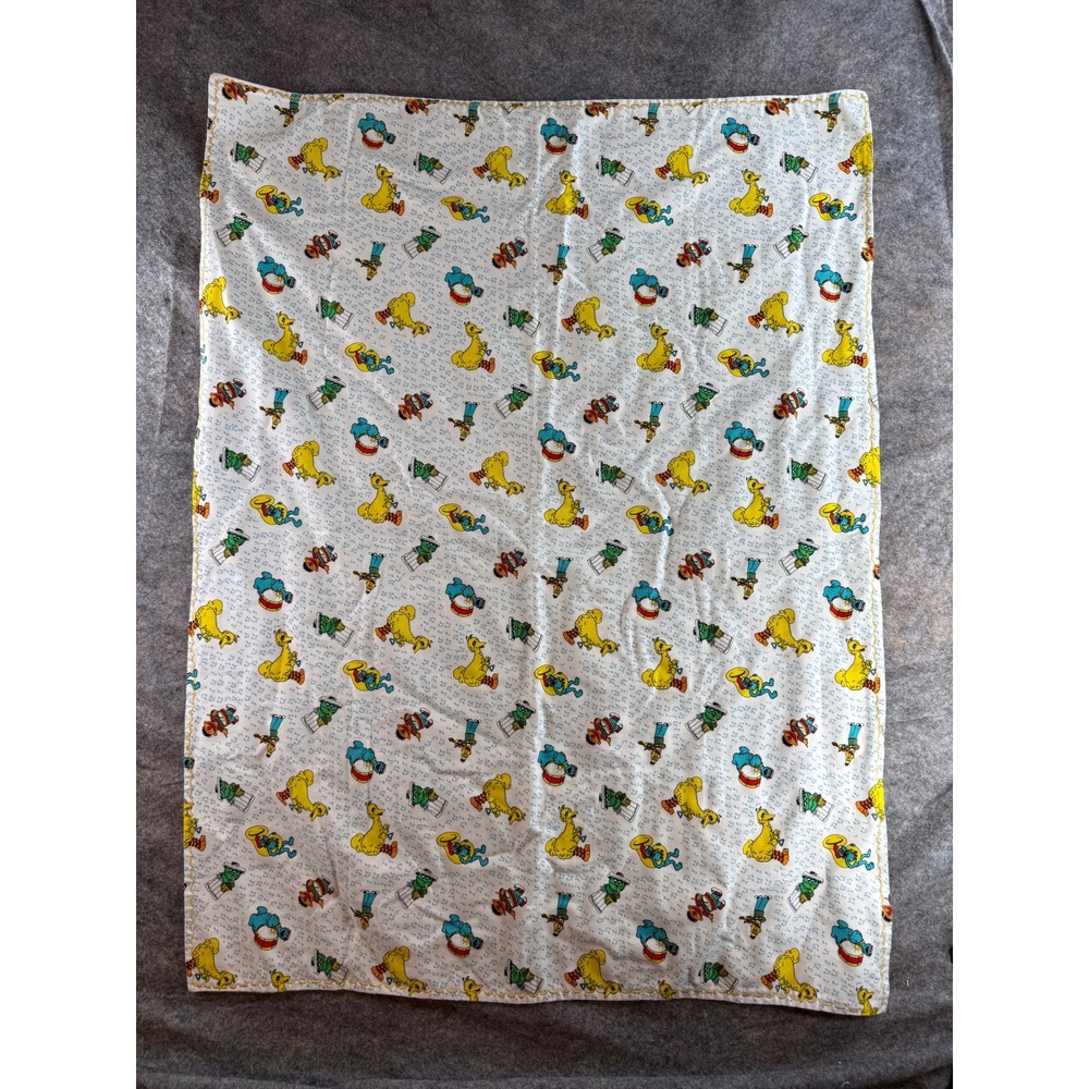 Sesame Street Receiving Blanket Baby White Yellow Musical Parade Vintage Print